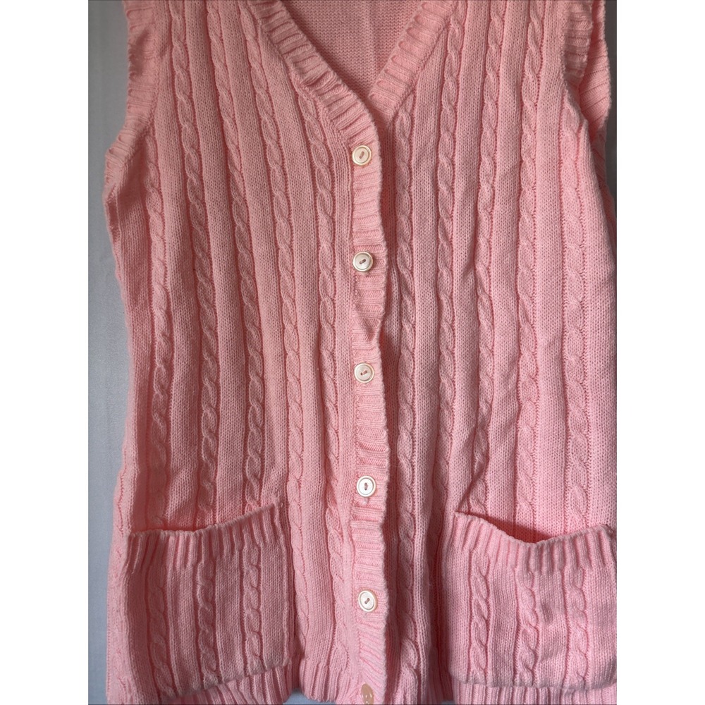 Vintage Donnkenny Button Front‎ Cable Knit Vest Sweater Pink Size Med Pockets - Picture 4 of 7